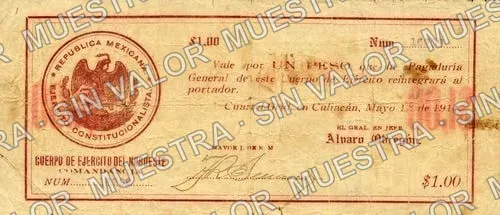 1 peso, Cuerpo de Ejército del Noroeste (M3712), anverso