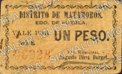 1 peso, Distrito de Matamoros (M3554), M3554 $1 Distrito de Matamoros, anverso