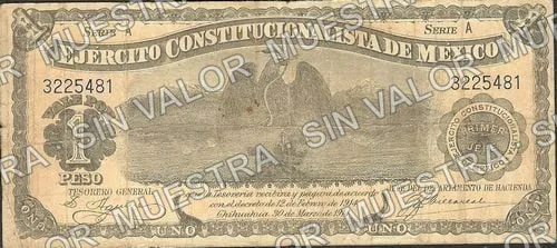 1 peso, Ejército Constitucionalista (M933), anverso (M933 $1 Ejército Constitucionalista)
