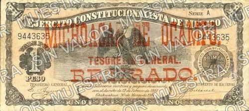 1 peso, Ejército Constitucionalista (M933), M933b $1 Ejército Constitucionalista de México, anverso