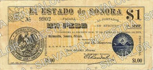 1 peso, El Estado de Sonora - 4th SeriesPosition 1 (M38154), anverso