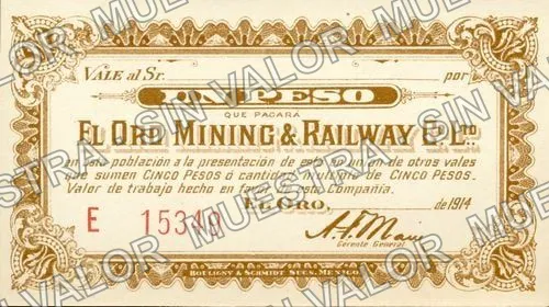 1 peso, El Oro Mining & Railway Co. Ltd (M2835), M2835 $1 El Oro Mining & Railway Co. Ltd., anverso