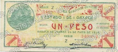 1 peso, Estado de Oaxaca (M3372), anverso (M3372c $1 Estado de Oaxaca)
