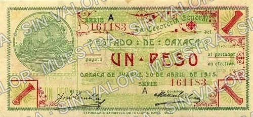 1 peso, Estado de Oaxaca (M3372), anverso (M3372c $1 Estado de Oaxaca)
