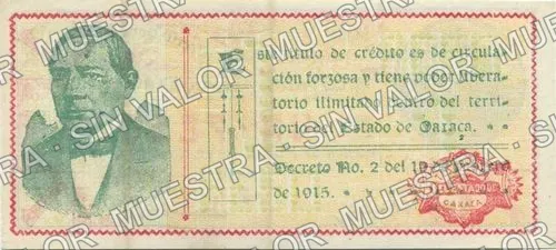 1 peso, Estado de Oaxaca (M3372), reverso (M3372c $1 Estado de Oaxaca)