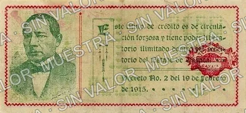 1 peso, Estado de Oaxaca (M3372), reverso (M3372c $1 Estado de Oaxaca)