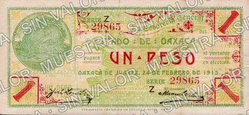 1 peso, Estado de Oaxaca (M3372), anverso (M3372c1 $1 Estado de Oaxaca)