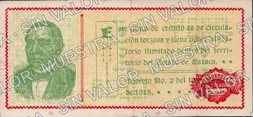 1 peso, Estado de Oaxaca (M3372), reverso (M3372c1 $1 Estado de Oaxaca)