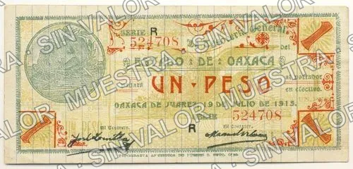 1 peso, Estado de Oaxaca (M3372), anverso (M3372d $1 Estado de Oaxaca)