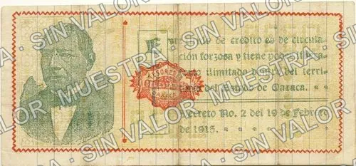 1 peso, Estado de Oaxaca (M3372), reverso (M3372d $1 Estado de Oaxaca)