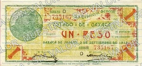1 peso, Estado de Oaxaca (M3372), anverso (M3372f $1 Estado de Oaxaca)