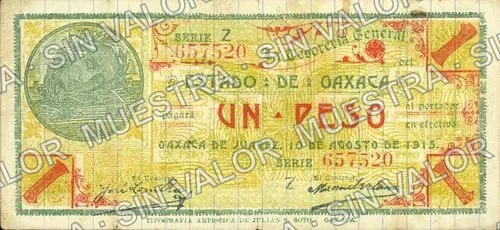 1 peso, Estado de Oaxaca (M3372), anverso (M3372f $1 Estado de Oaxaca)