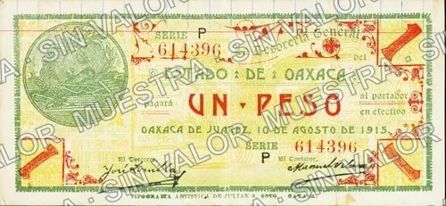 1 peso, Estado de Oaxaca (M3372), anverso (M3372f $1 Estado de Oaxaca)
