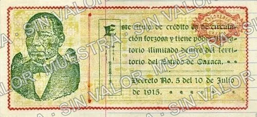1 peso, Estado de Oaxaca (M3372), reverso (M3372f $1 Estado de Oaxaca)