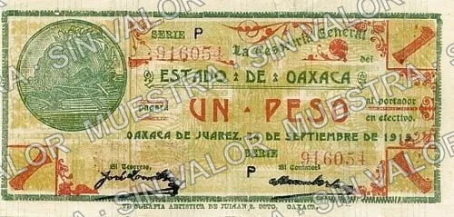1 peso, Estado de Oaxaca (M3372), anverso (M3372g $1 Estado de Oaxaca)