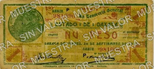 1 peso, Estado de Oaxaca (M3372), anverso (M3372h $1 Estado de Oaxaca)