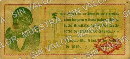 1 peso, Estado de Oaxaca (M3372), reverso (M3372h $1 Estado de Oaxaca)