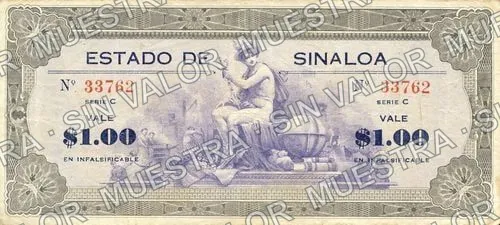 1 peso, Estado de Sinaloa (M3759), anverso (M3759b $1 Estado de Sinaloa)