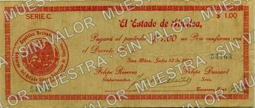 1 peso, Estado de Sinaloa (M3765), anverso