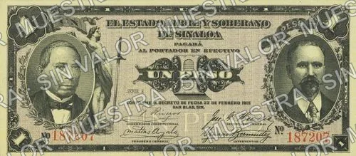 1 peso, Estado de Sinaloa (M3783), anverso