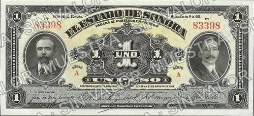 1 peso, Estado de Sonora (M3821), anverso (M3821a $1 Estado de Sonora)