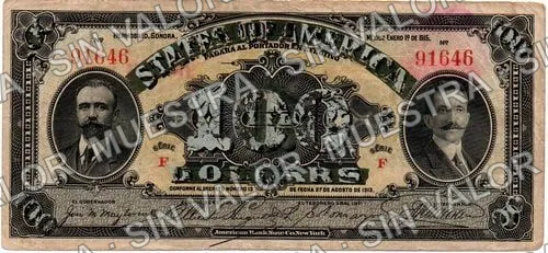 1 peso, Estado de Sonora (M3821), anverso (M3821a $1 altered to $100)