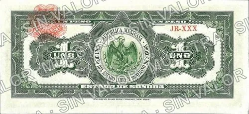 1 peso, Estado de Sonora (M3821), reverso (M3821a $1 Estado de Sonora)