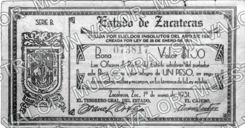1 peso, Estado de Zacatecas (M4520), anverso