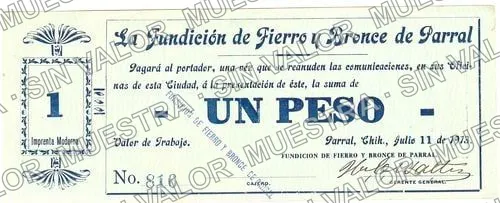 1 peso, Fundición de Fierro y Bronce de Parral (M960), M960 $1 Fundición de Fierro y Bronce de Parral, anverso