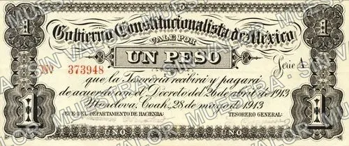 1 peso, Gobierno Constitucionalista de México (M975), M975a $1 Gobierno Constitucionalista de México, anverso