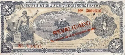 1 peso, Gobierno Provisional de México (M1239), anverso (M1239c $1 Gobierno Provisional de México)
