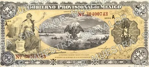 1 peso, Gobierno Provisional de México, suffix 'U' (M3968), anverso (M3968e $1 Gobierno Provisional de México)