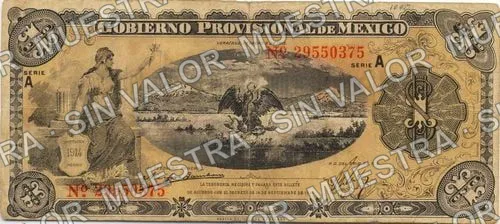 1 peso, Gobierno Provisional de México, suffix 'U' (M3968), anverso (M3968e $1 Gobierno Provisional de México)