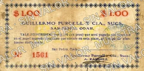 1 peso, Guillermo Purcell y Cía. Sucs (M1158), anverso