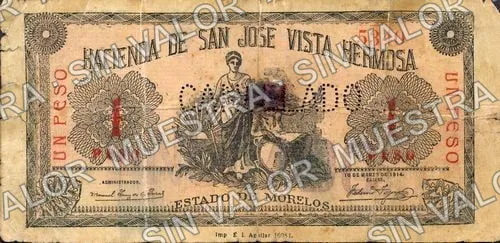 1 peso, Hacienda de San José Vista Hermosa (M3240), M3240 $1 Hacienda de San José Vista Hermosa, anverso