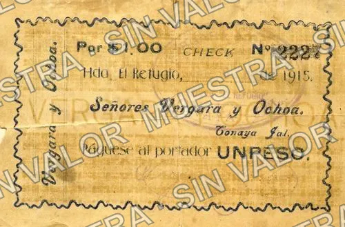 1 peso, Hacienda El Refugio (M2733), M2733a $1 Hacienda El Refugio, anverso