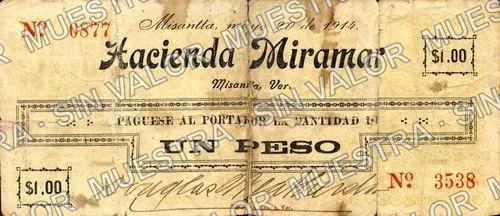 1 peso, Hacienda Miramar (M4043), M4043 $1 Hacienda Miramar, anverso
