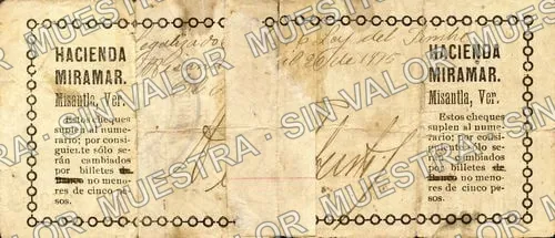 1 peso, Hacienda Miramar (M4043), M4043 $1 Hacienda Miramar, reverso