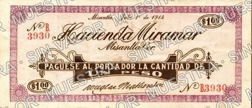 1 peso, Hacienda Miramar (M4046), M4046 $1 Hacienda Miramar, anverso