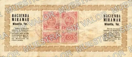 1 peso, Hacienda Miramar (M4046), M4046 $1 Hacienda Miramar, reverso