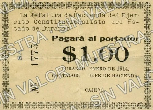 1 peso, Jefatura de Hacienda (M1456), anverso