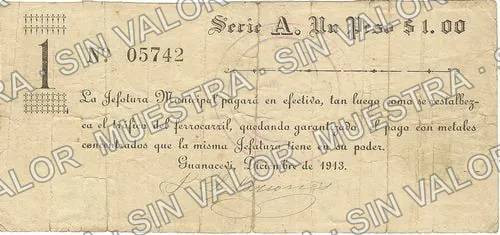 1 peso, Jefatura Municipal (M1526), anverso (M1526 $1 Jefatura Municipal)