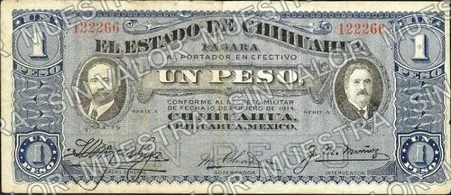 1 peso, L 5522642 (M920), anverso (M920b $1 Estado de Chihuahua)