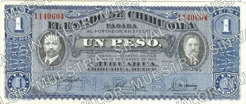1 peso, L 5522642 (M920), anverso (M920c $1 Estado de Chihuahua)