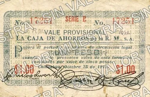 1 peso, La Caja de Ahorros (M950), anverso (M950b $1 La Caja de Ahorros)