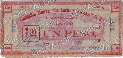 1 peso, La Lucha y Anexas (M3080), M3080 $1 La Lucha y Anexas, anverso
