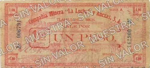 1 peso, La Lucha y Anexas (M3080), M3080 $1 La Lucha y Anexas, anverso