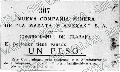 1 peso, “La Mazata y Anexas” (M2478), M2478 $1 “La Mazata y Anexas”, anverso