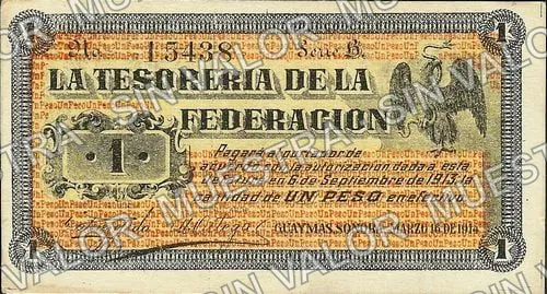 1 peso, La Tesorería de la Federación (M3804), M3804 $1 La Tesorería de la Federación, anverso