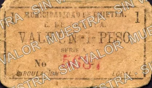 1 peso, Municipalid de Chietla (M3537), M3537 $1 Municipalid de Chietla, anverso